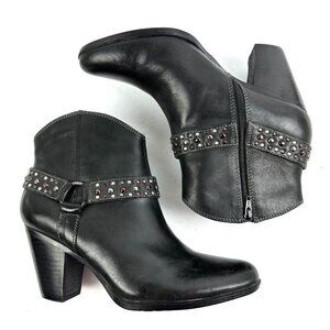 Sofft Ankle Boots 9.5 Noreen Studded Black Leather Zip Up Bootie Womens NEW